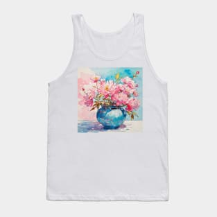 Pink Flowers in Blue Vase Tank Top